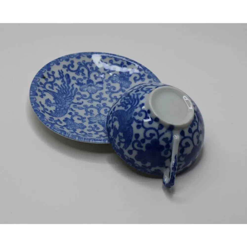 Minton Blue & White Phoenix Fine Porcelain Coffee-Tea Cup and Saucer Plate set